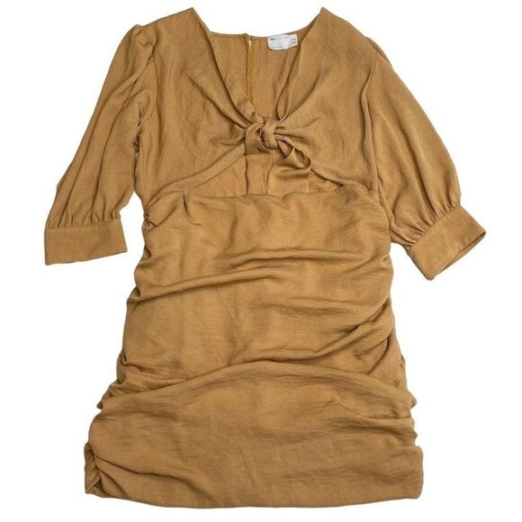 Asos Design Front Tie Cutout Ruched 3/4 Sleeve Mini Dress sz 14 - Picture 5 of 12